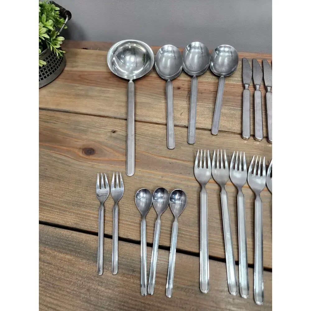 Vintage Mid-Century Sola Cora Stainless Flatware Made in Holland 54 Pieces